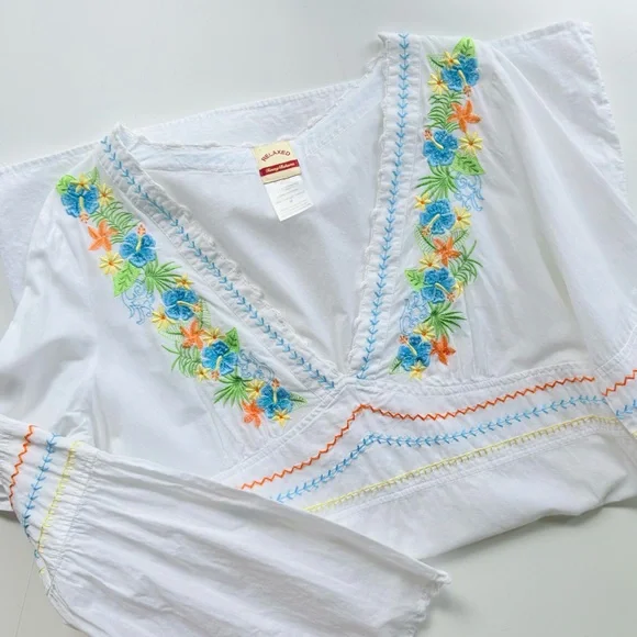 Tommy Bahama Tropical Flower Floral Embroidered V Neck Swim Cover Up Dress M - Picture 5 of 8